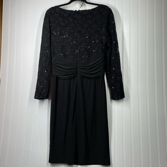 NWT Chaps Ralph Lauren Women's Black Lace Boat Neck Back Zip Midi Dress Size 12 - Picture 5 of 9